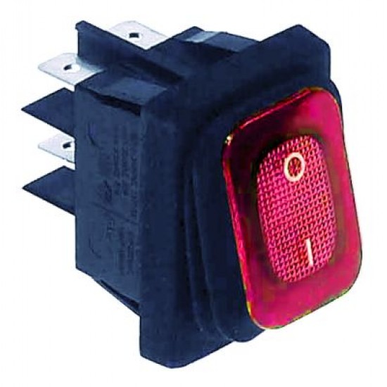 Intrerupator basculant etans 16 a, 230 v, montare in fereastra 30x22 mm, iluminat rosu, simboluri o-i - 345641
