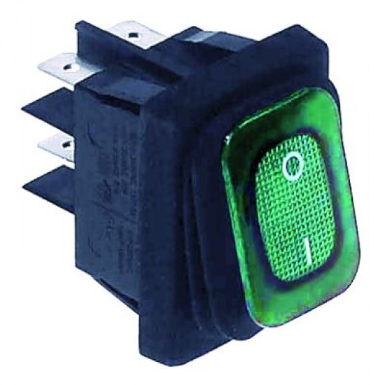 Intrerupator basculant etans 20 A, 250 V, montare in fereastra 30x22 mm, iluminat verde, simboluri O-I - 347531 Intrerupator basculant etans 20 A, 250 V, montare in fereastra 30x22 mm, iluminat verde, simboluri O-I - 347531