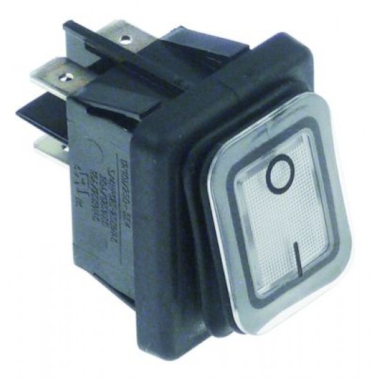 Intrerupator basculant cu burduf etans, contacte 20 A, 250 V, montare 30x22 mm, iluminat alb, simboluri O-I - 347207 Intrerupator basculant cu burduf etans, contacte 20 A, 250 V, montare 30x22 mm, iluminat alb, simboluri O-I - 347207
