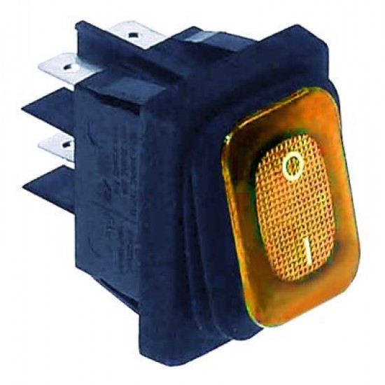 Intrerupator basculant cu burduf etans, contacte 20 A, 230 V, montare 30x22 mm, iluminat galben - 347973 Intrerupator basculant cu burduf etans, contacte 20 A, 230 V, montare 30x22 mm, iluminat galben - 347973