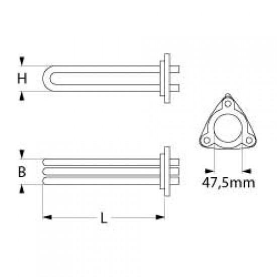 Rezistenta boiler 4500W, 230V, 3 circuite, L 316 mm, prindere cu flansa cu 3 gauri - 415001 Rezistenta boiler 4500W, 230V, 3 circuite, L 316 mm, prindere cu flansa cu 3 gauri - 415001